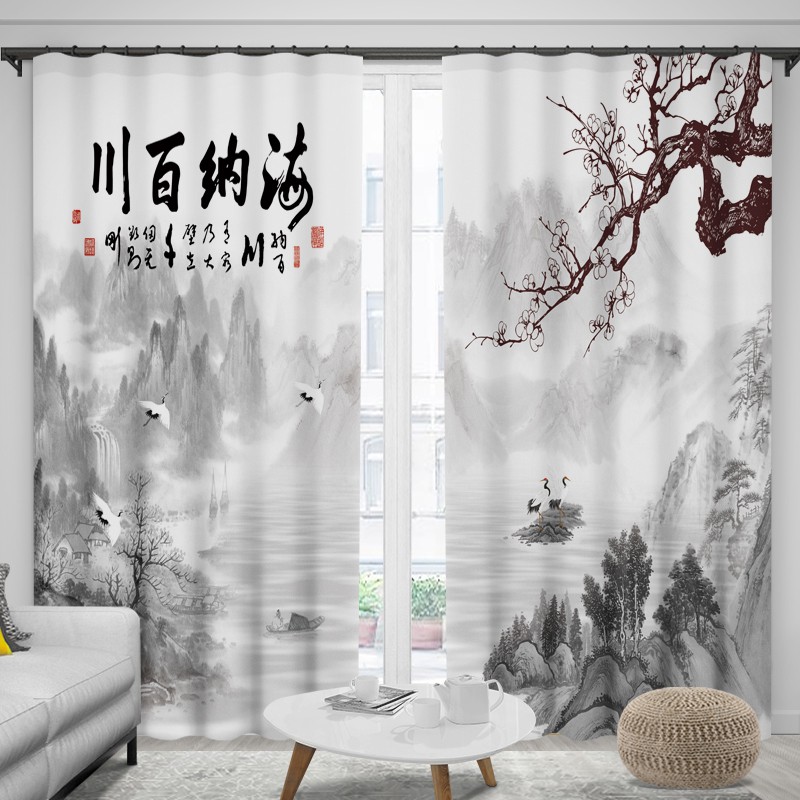 Disesuaikan Selesai Baru Gaya Cina Tirai Klasik Tinta Pemandangan Kamar Tidur Ruang Tamu Jendela Jen