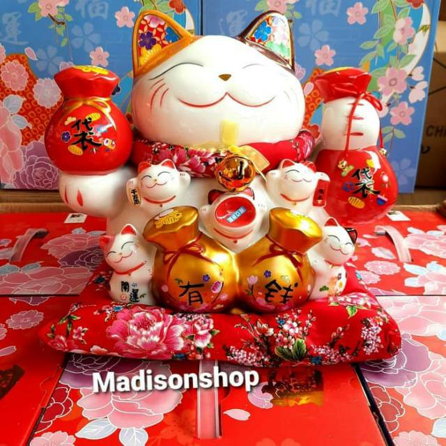 Celengan Kucing Maneki Neko XL Daruma Japan Kado Patung Keramik Hoki