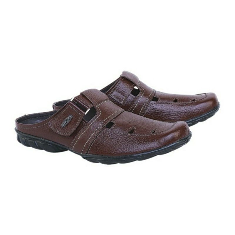 Sandal Formal Pria CZ-1 / Bustong Kulit Premium Kasual / Sendal Kulit Coklat, 39