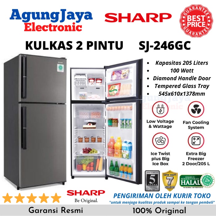 KULKAS SHARP SJ-246 GC LEMARI ES 2 PINTU 205 LITERS SJ246 (FREE ONGKIR CILEGON)