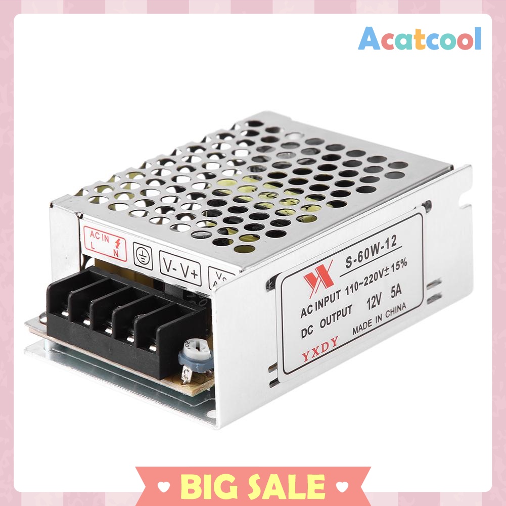 DC 12V 5A 60W Lighting Transformer LED Driver Switch Power Supply Adapter