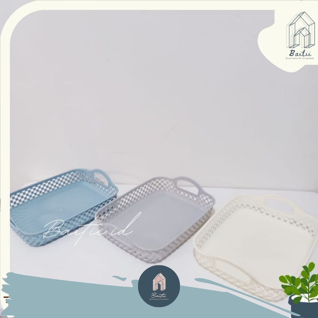 BAITII KERANJANG NAMPAN BAKI MOTIF ROTAN SEGI 3307 / ALAS WADAH TOPLES HAMPERS PASTEL UNIK