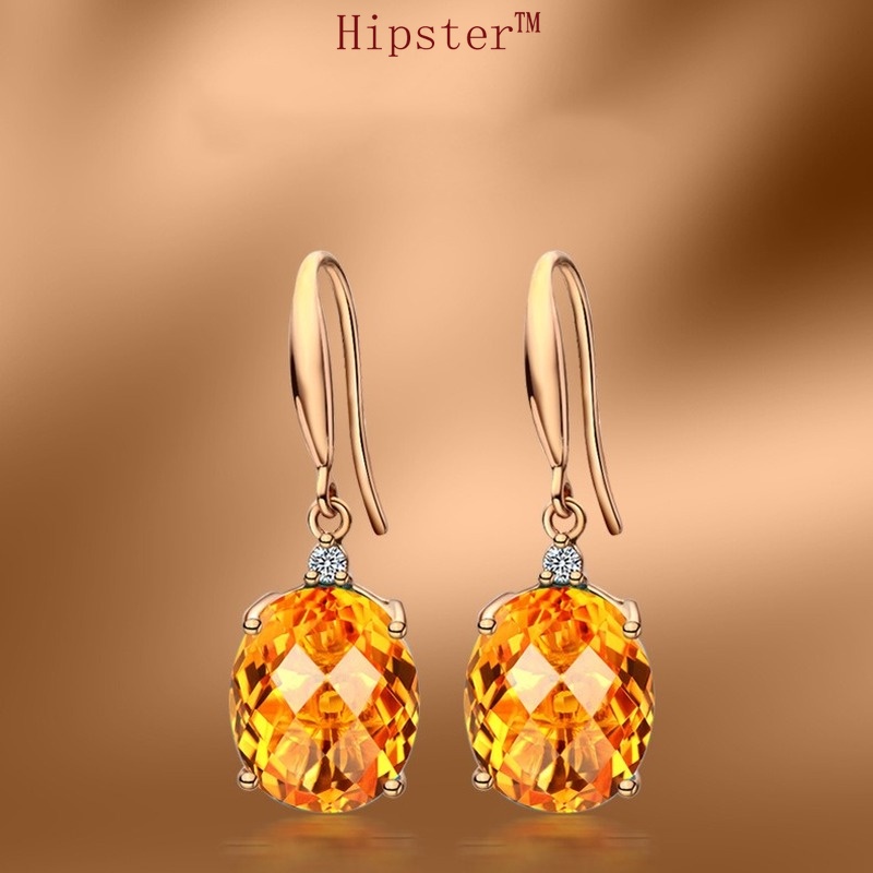 New Fashionable Golden Oval Citrine Stud Earrings