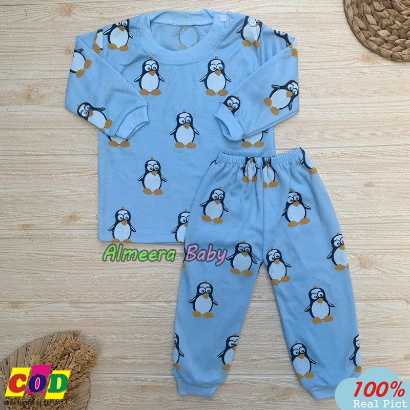 Setelan Baju Bayi Setelan Piyama Bayi Lengan Panjang Motif Penguin Usia 3-12 Bulan Almeera Baby and Kids