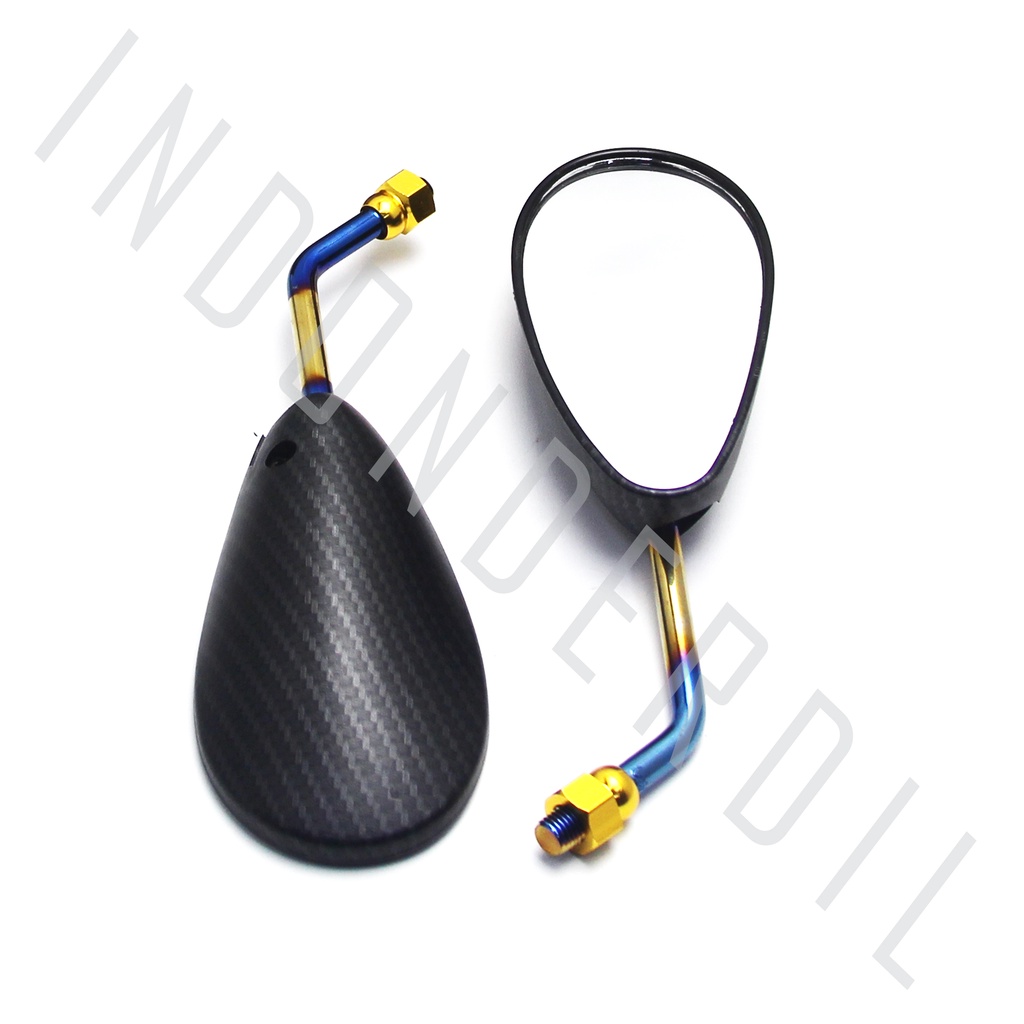 Spion-Sepion-Kaca-Cermin Kiri-Kanan Mini-Kecil Besi Set Variasi Model Satria FU 150 Carbon-Karbon Twotone Universal Drat Honda &amp; Yamaha Beat-Vario-Mio-Aerox-Grand-PCX-NMAX dll