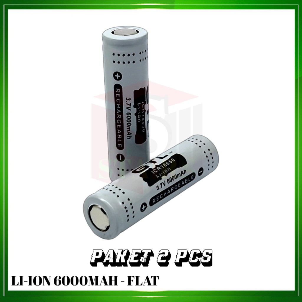 Battery Rechargeable Lithium 18650 Li-ION 3.7V - 6000mAh Paket 2pcs Warna Gray