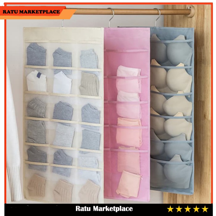 Tempat Penyimpanan Celana Dalam 30Sekat Hanging Underwear Pouch 2 SISI tempat bra panties A837
