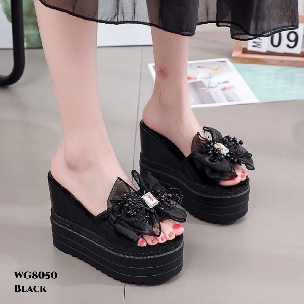 WYN SANDAL WEDGES RIBBON HIGHSOLE DIAMOND &amp; PEARL KOREA SHOES WG8050