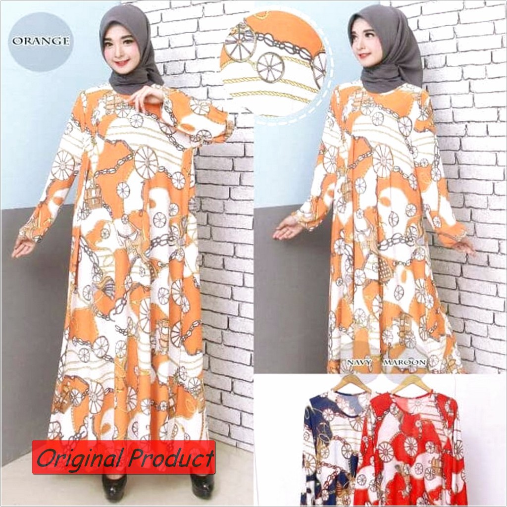 Baju Gamis Wanita Gamis Jumbo 4L Kaos Import 9213 - Orange