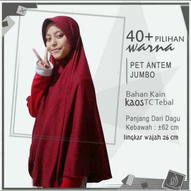 Hijab khimar instan RB pet antem (JUMBO) / jilbab syari Pet antem JUMBO