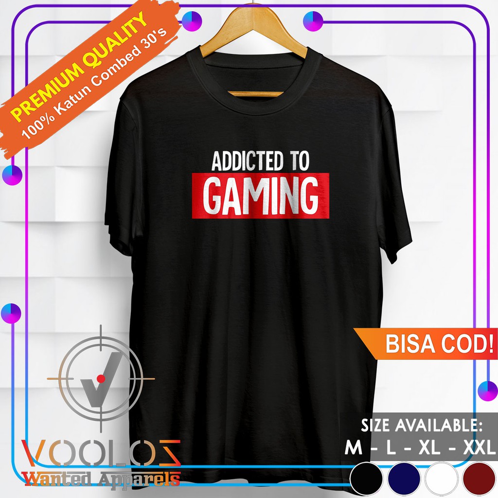 Kaos Gamers Baju Distro Original Pria Dewasa Branded Cowok Keren Kekinian Import Addicted to Gaming