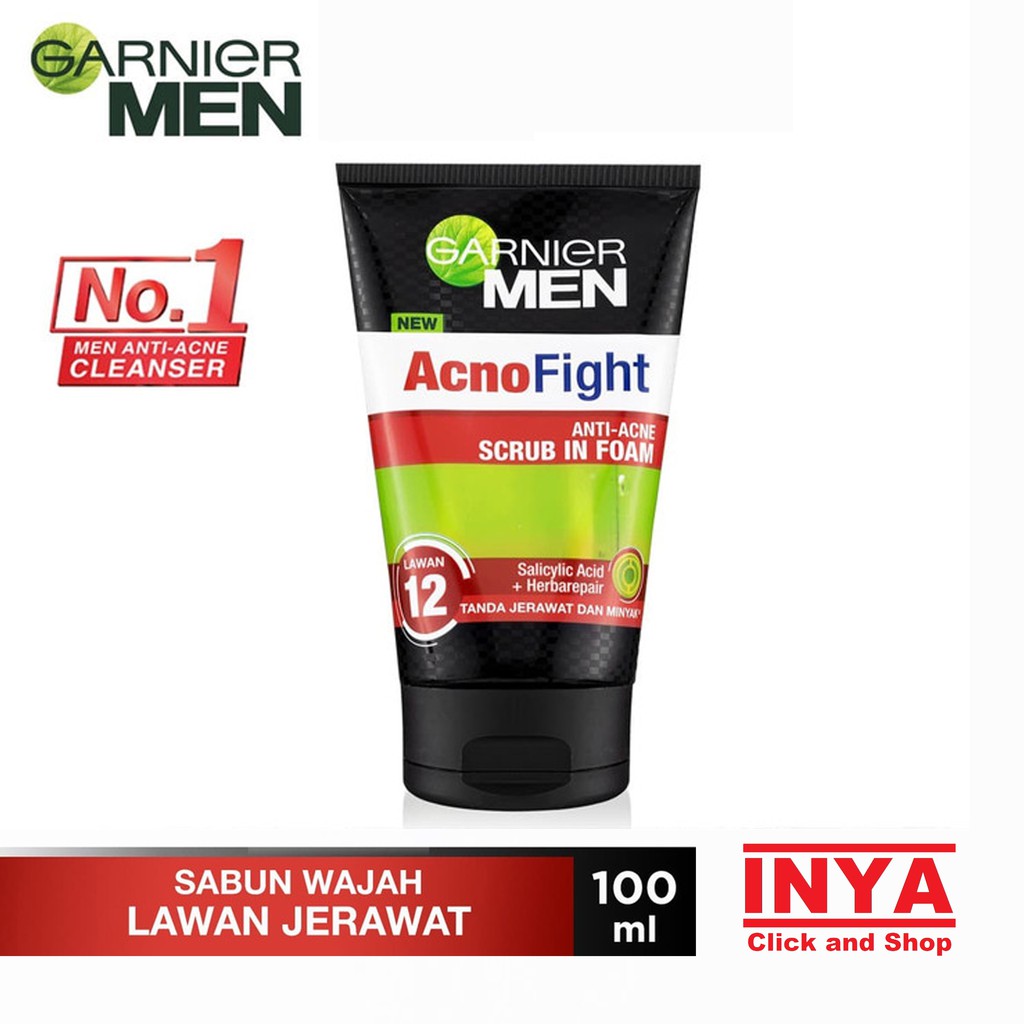 GARNIER MEN ACNO FIGHT ANTI ACNE SCRUB IN FOAM SPOUT 100ml - Sabun Muka