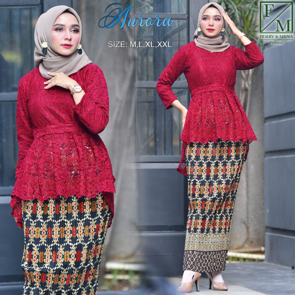 SB Collection Stelan Kebaya Zola Blouse Brukat Pita Dan Rok Plisket Maxi Jumbo Batik Wanita