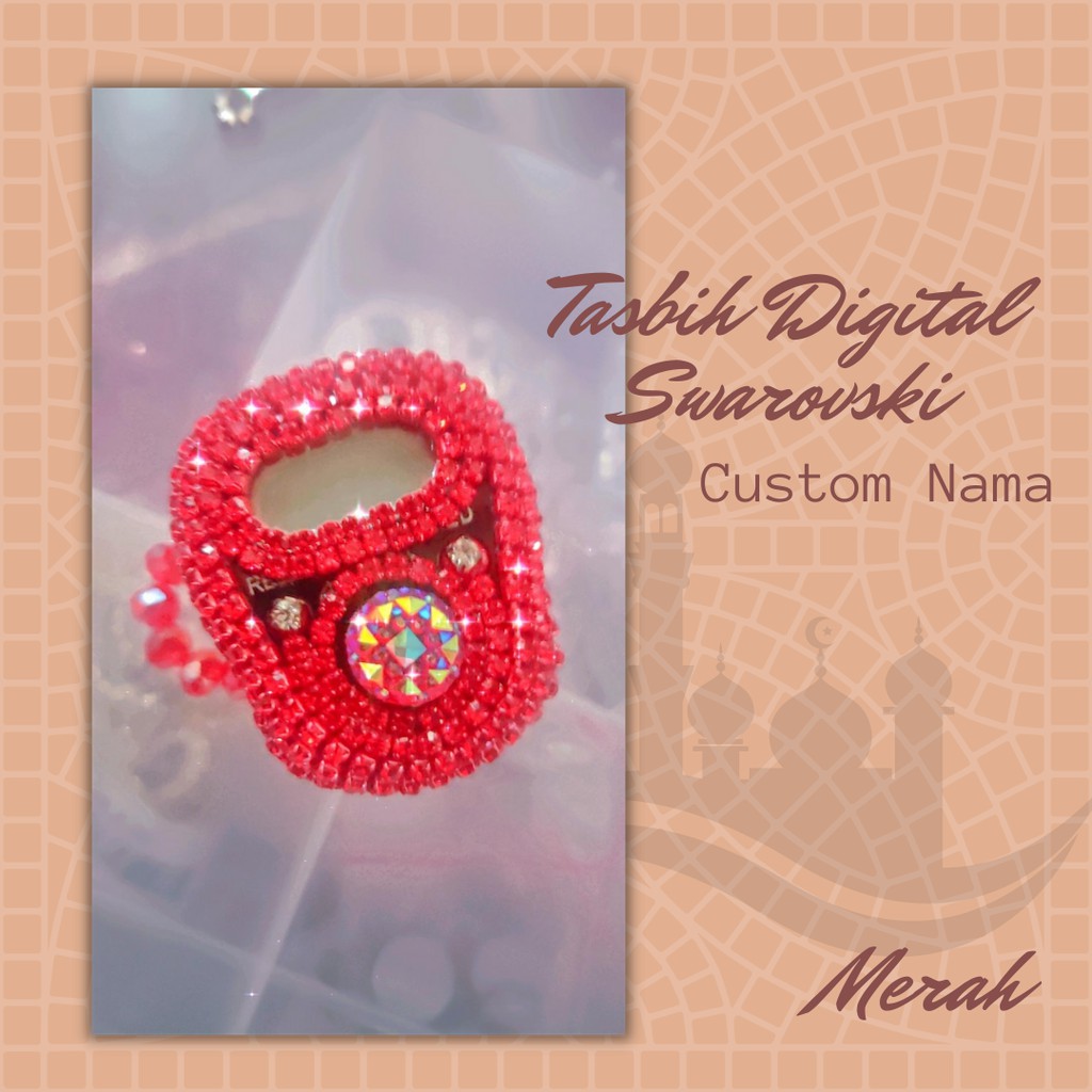 Tasbih Digital LED Swarovski Blink Custom Nama Hias Wanita Muslim Tali Mutiara