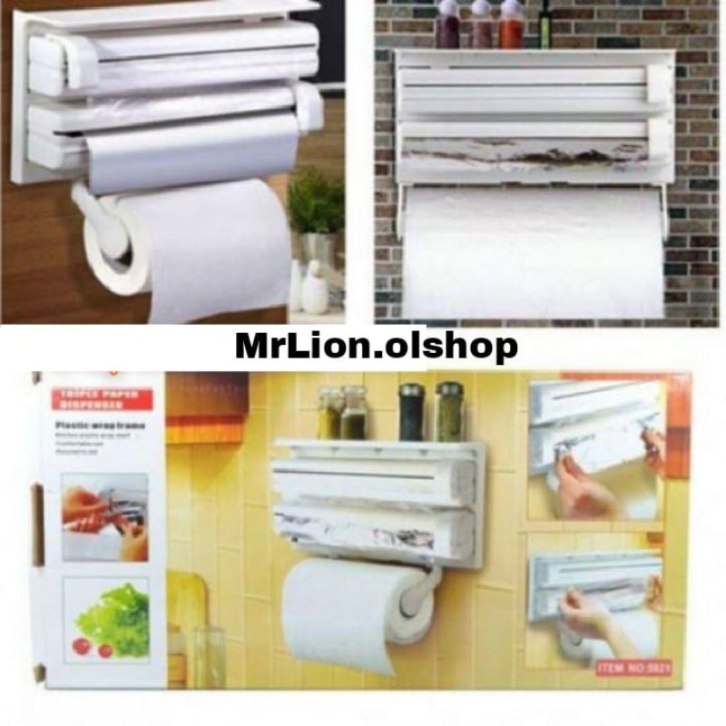 Triple Paper Kitchen Dispenser 3 in 1/ Tempat Tissue/Cling Wrap Aluminium Foil