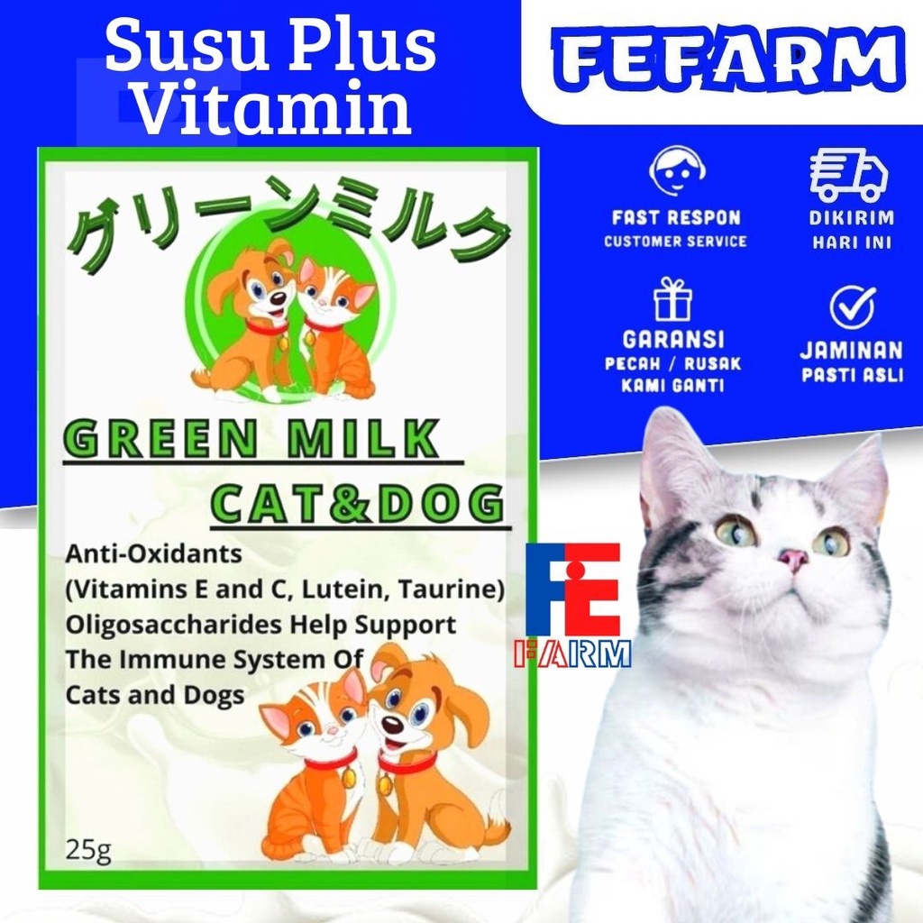 Susu Kucing Anjing 25Gr Sachet GREEN MILK Bebas Lactosa Susu Kitten dan Adult FEFARM