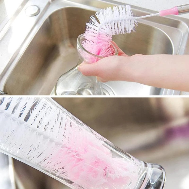 1Pcs (Random Color) Long Multifunction Deep Cleaning Stainless Steel Handle Cleaning Bottle Brush