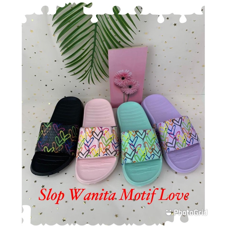 HemaSandal Slop Wanita Motif Love