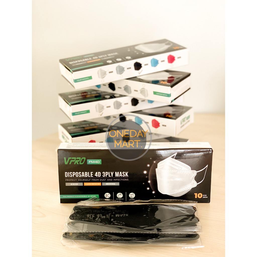 MASKER VPRO 4D PREMIUM QUALITY DISPOSABLE EARLOOP FACE MASK ISI 10 PCS IJIN BNPB