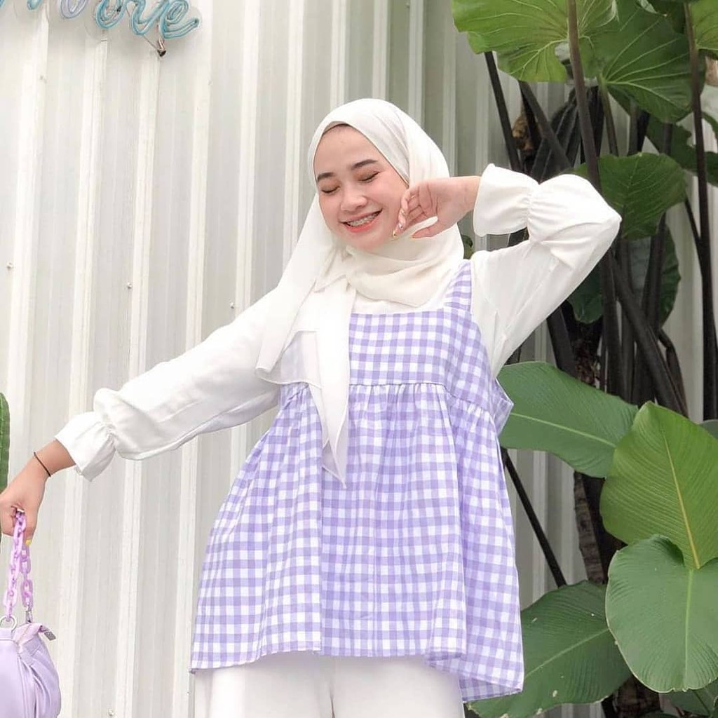 ALFAZZA/Andra blouse/ KATUN KOTAK PREMIUM- LILAC- ALLSIZE DAILY FASHION TERBARU BAHAN PREMIUM/ COD