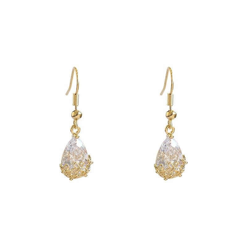 FerenHongXia anting gantung kristal zircon bentuk tetesan air gaya vintage alegan
