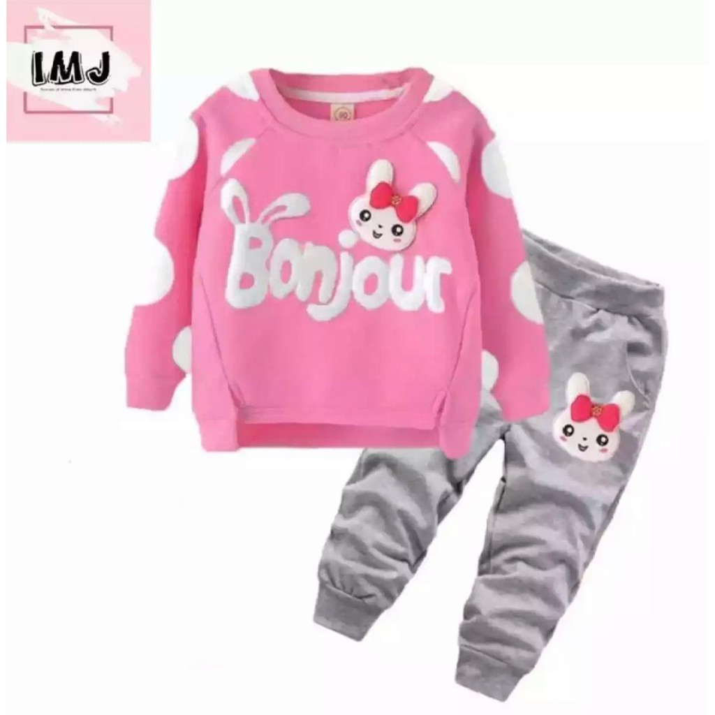 Abadi77 Setelan anak switer unisex bonjour 1-6 Tahun sweater joger anak Baju anak