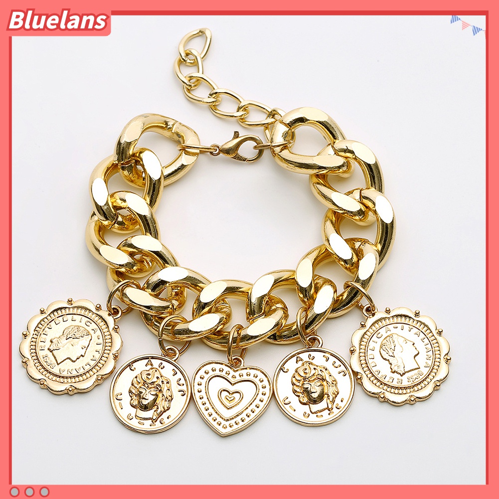 Gelang Rantai Liontin Koin Hati Menjuntai Gaya Hip-Hop Untuk Wanita
