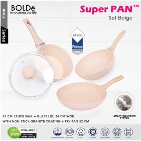 Bolde Super Pan 3 Pcs Panci Serbaguna Dengan Lapisan Granite Anti Lengket