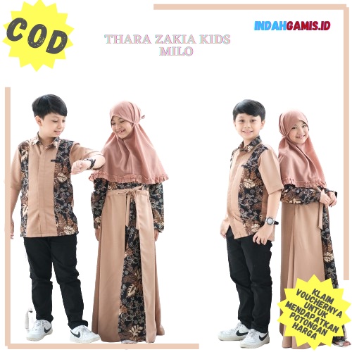 Baju Muslim Gamis Couple Anak Perempuan Cantik Dan Baju Koko Anak Laki Laki TK SD SMP Batik