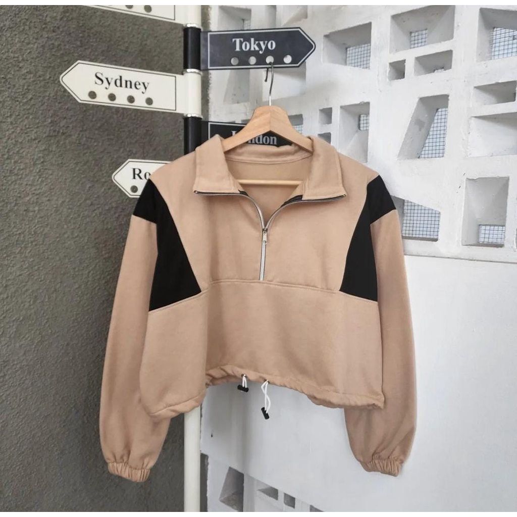 INDIE CROOPE SWEATER ZIPPER KERAH TINGGI (MRF)