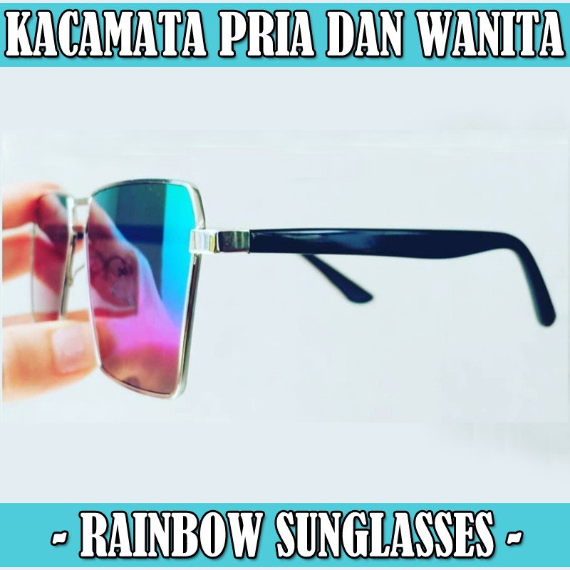 Kacamata Hitam Fashion Pria Wanita Kaca mata Gaya Black Mirror Rainbow Sunglasses Unisex