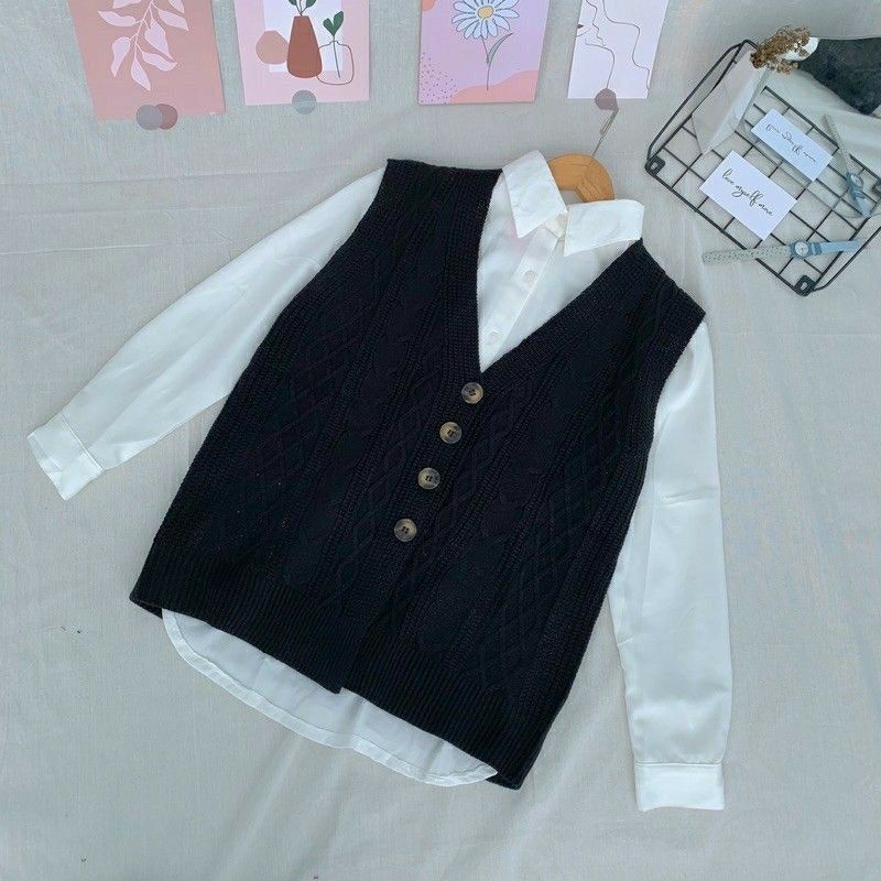 VEST ROMPI RAJUT KANCING SIDO CABLE PUTRA STORE
