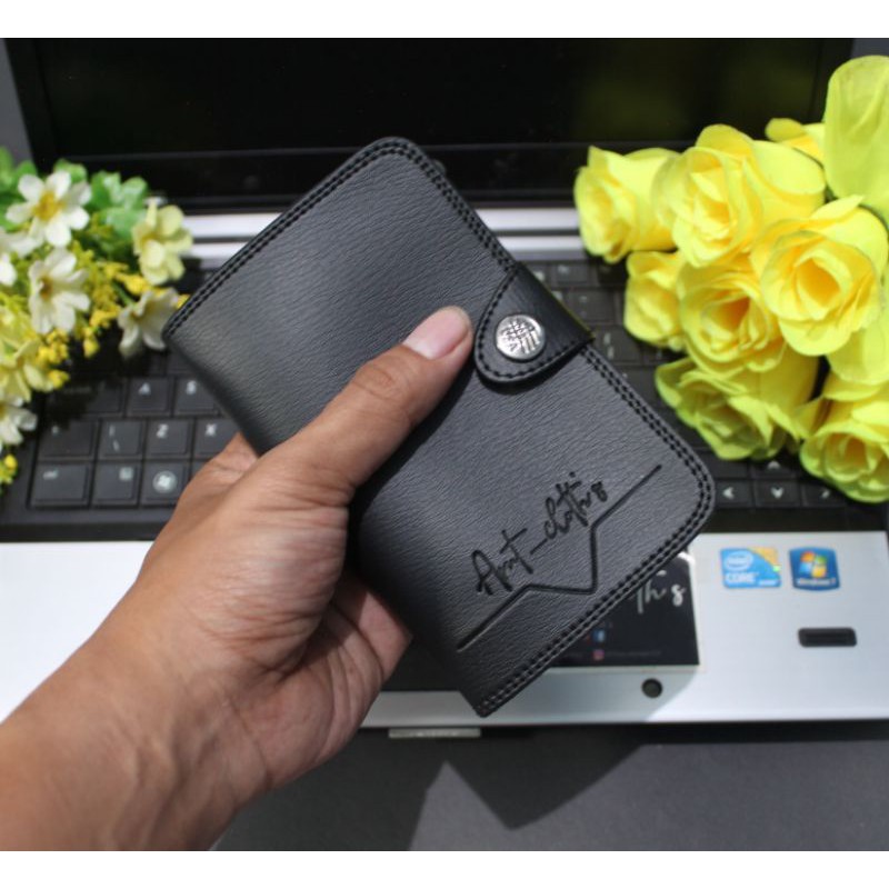 dompet pria 3/4 murah dompet kancing lipat lokal - COD - Terbaru - Bayar ditempat - 100% asli indone-Hitam amt02 kc 3/4
