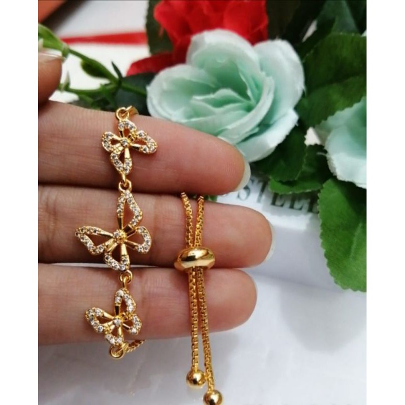 Gelang tangan wanita Titanium motif Bulan Bintang ful permata banyak pilihan warna Gold dan Silver