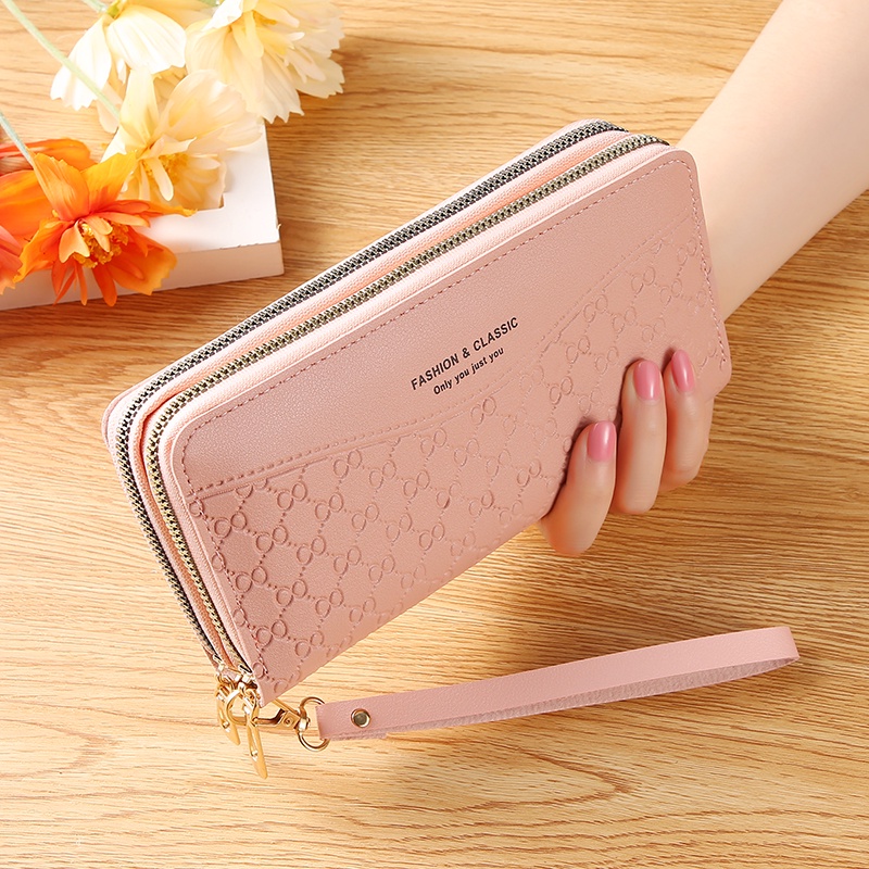 Dompet Panjang Wanita Zipper Dompet Clutch 2 Resleting Women Wallet Fashion Style Kulit PU Azgalery D56