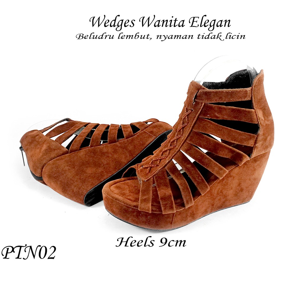 Emye PTN02 Sepatu Wedges Gladiator 9cm Wanita Elegan Bahan Lembut