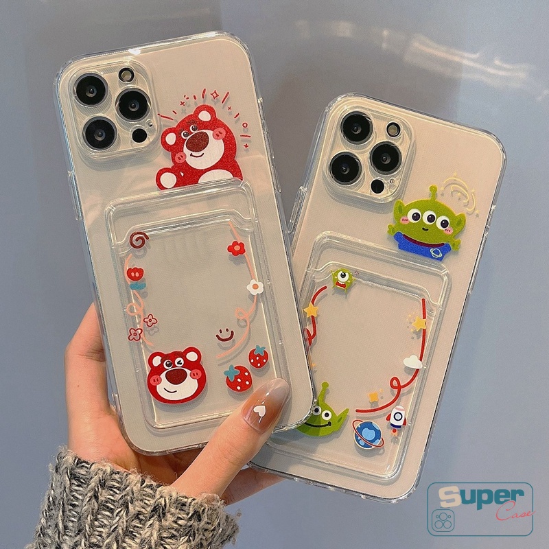 Case Tas Kartu Alien Kartun Lucu Bening Untuk iPhone 7plus 11 12 13 14 pro Max 6 6s 78 plus X XR XS Max SE Soft Tpu Cover