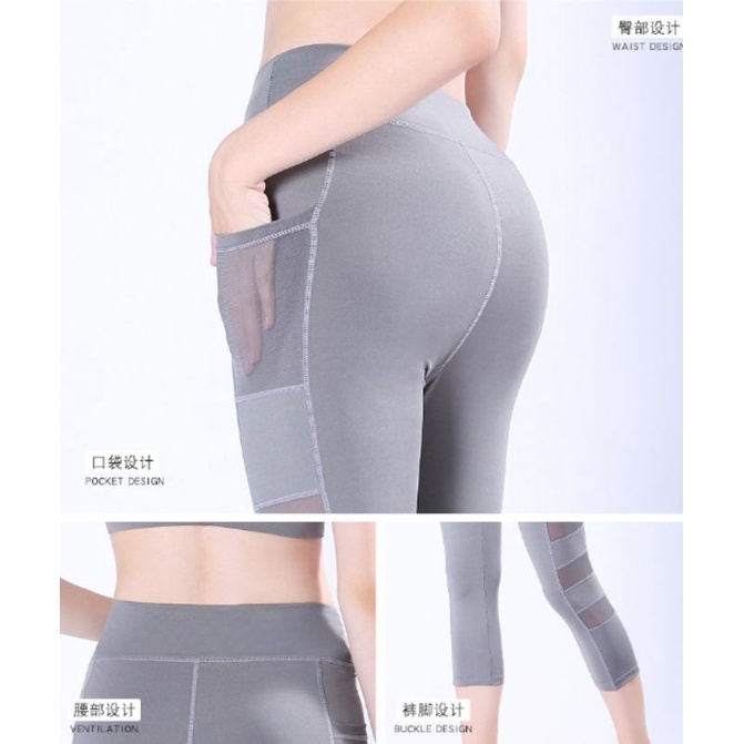 Legging 3/4 Impor Sport Olahraga Gym Model Jaring Kantong / Celana Senam Yoga Fitness WSM 865