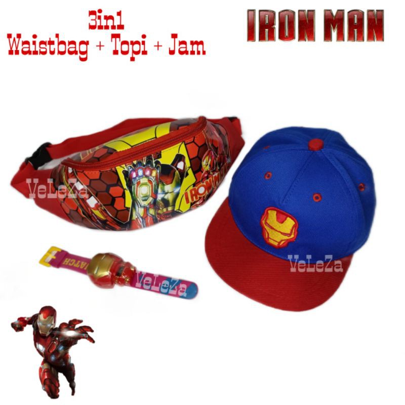 Waistbag anak karakter ironman 3in1 - Waistbag + topi + jam