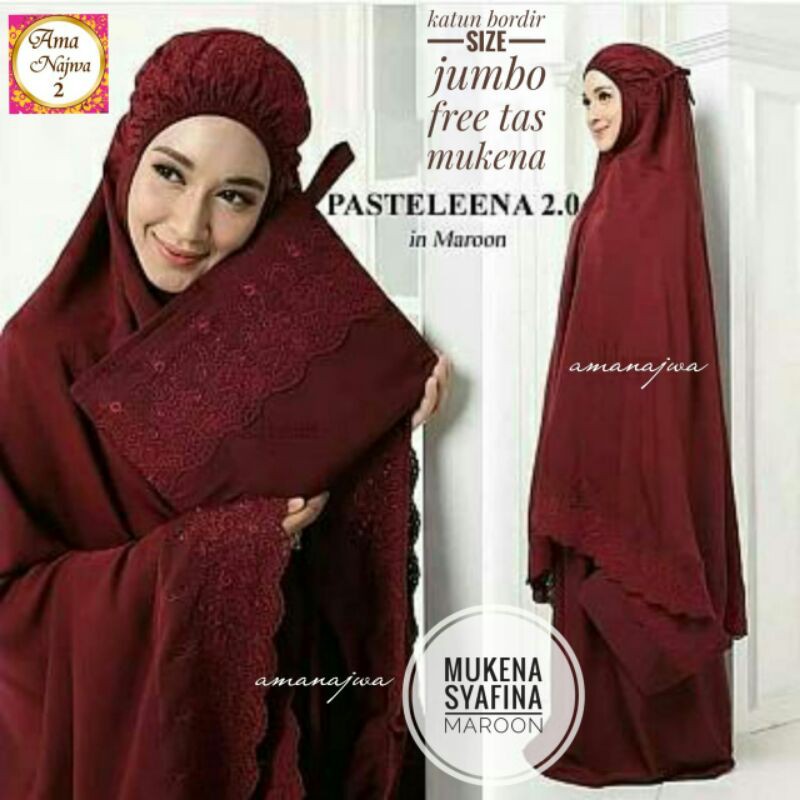 SYAFINA MUKENA size JUMBO mat Katun BORDIR HQ ORIGINAL by Ama Najwa FREE TAS