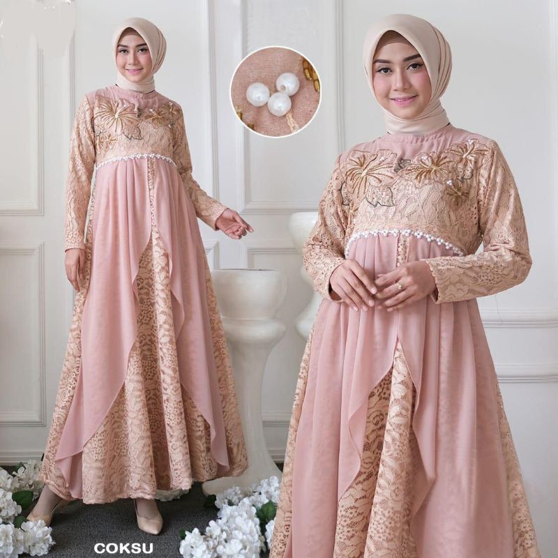 Baju Gamis Pesta Kondangan Pernikahan Kekinian Gamis Brukat Terbaru 2021mewah brokat Modis Elegan 20