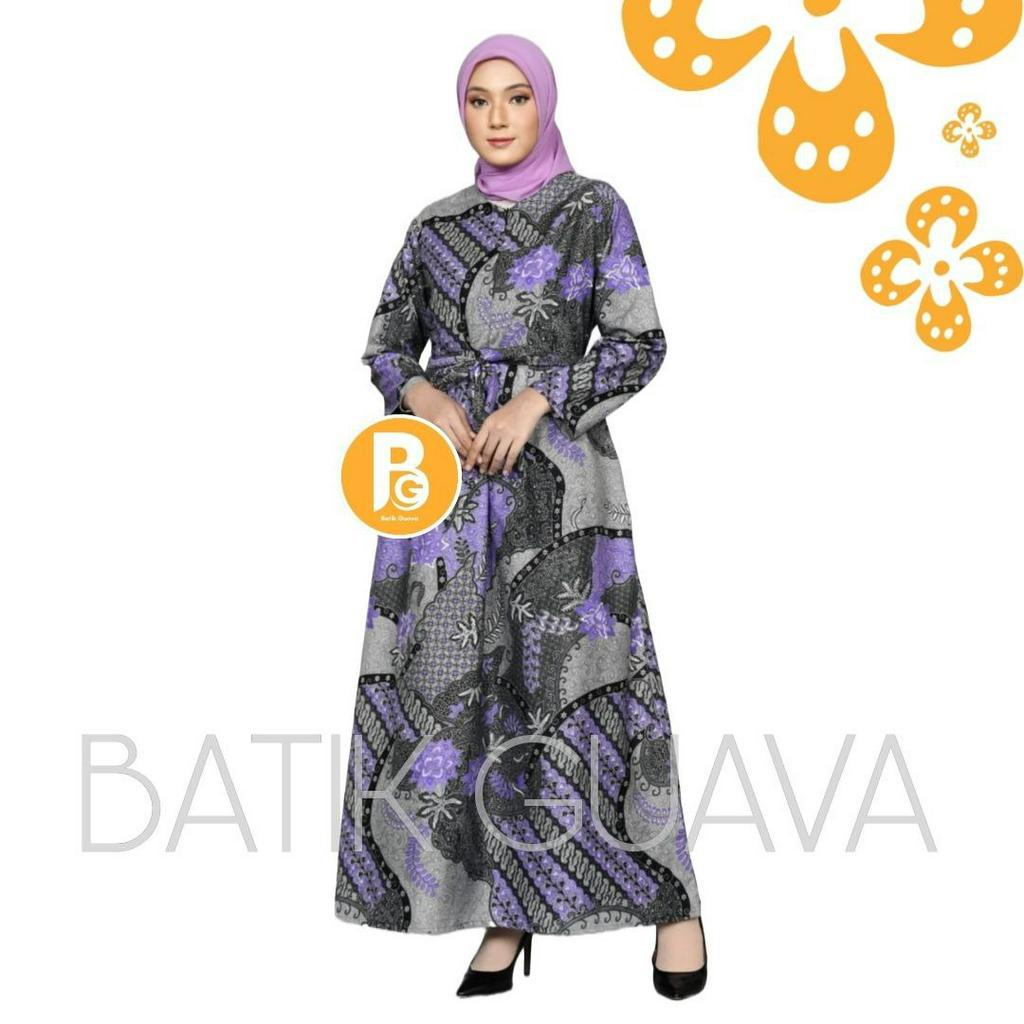 Maura Couple - Sania Ruffle Batik Couple Gamis Standar Jumbo Terbaru - Motif PRADA UNGU Lavender