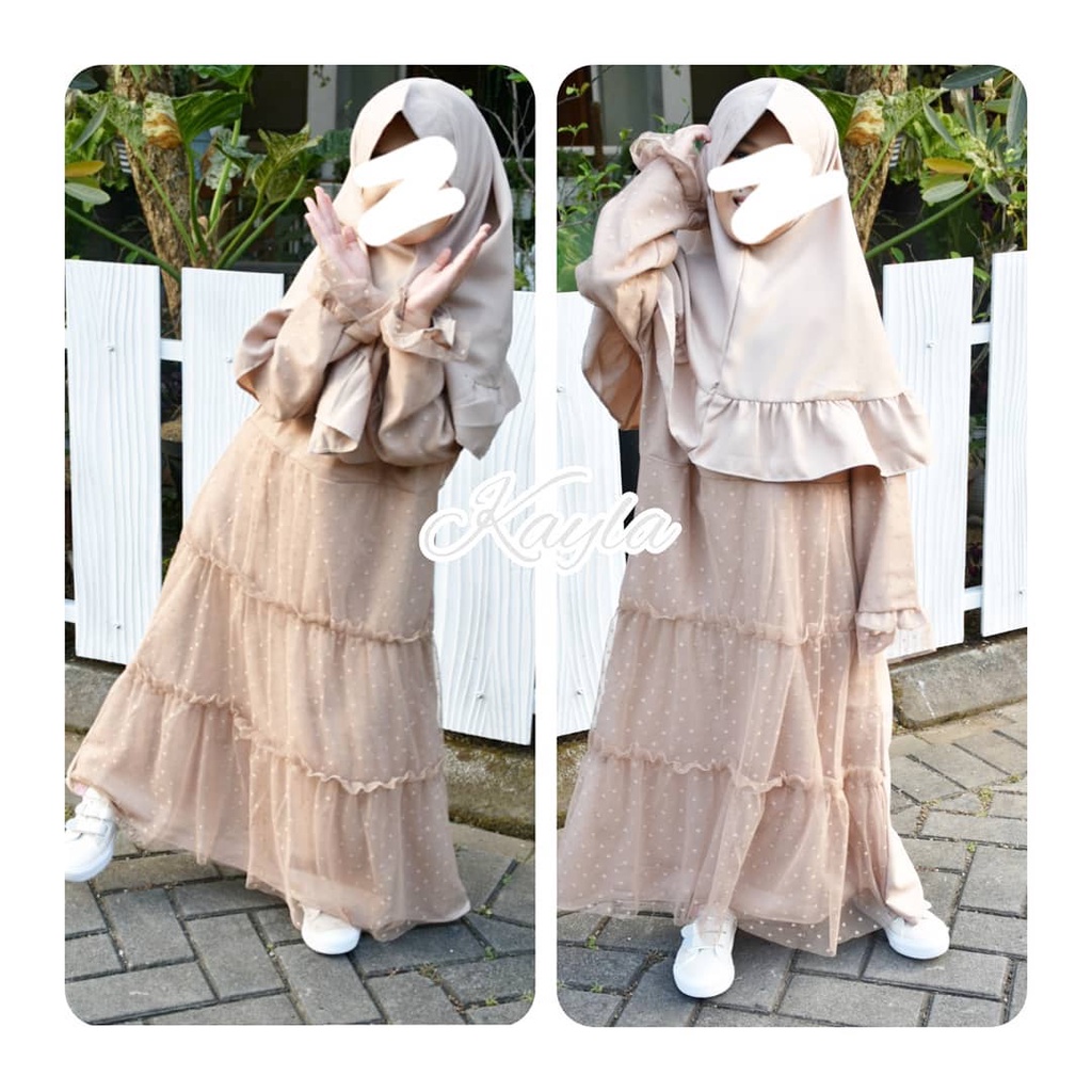 KAYLA SYARI KIDS MOSSCRAPE GAMIS + HIJAB Gamis Anak Perempuan 7-9 Tahun Gamis Anak BEST SELLER