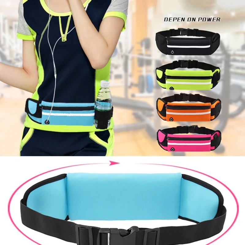 [COD] Sport Waist Bag Tas Pingggang Serbaguna untuk Olahraga Outdoor Tahan Air &amp; Elastis Kapasitas Besar - READY PINK &amp; BIRU