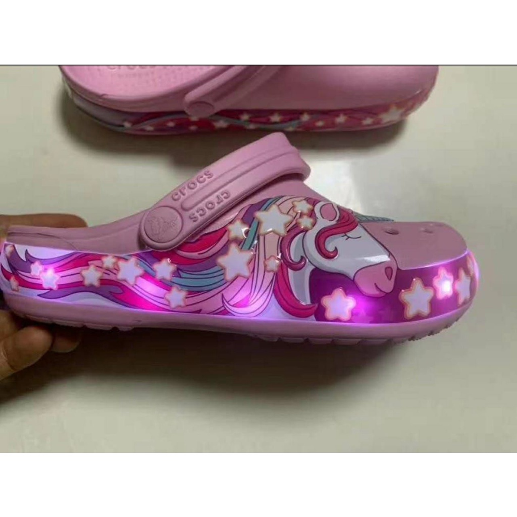 Crocs Unicorn LED LAMPU Sandal Anak Perempuan Cewek Original Crocs