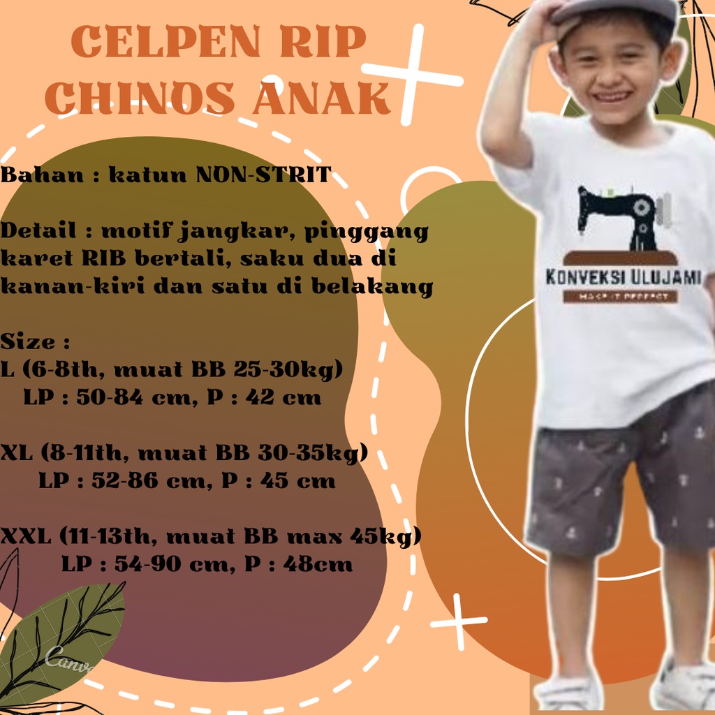 CELANA PENDEK ANAK LAKI-LAKI USIA 5-12 TAHUN MOTIF JANGKAR PINGGANG RIB | CELANA PENDEK ANAK RIB MOTIF JANGKAR DISTRO