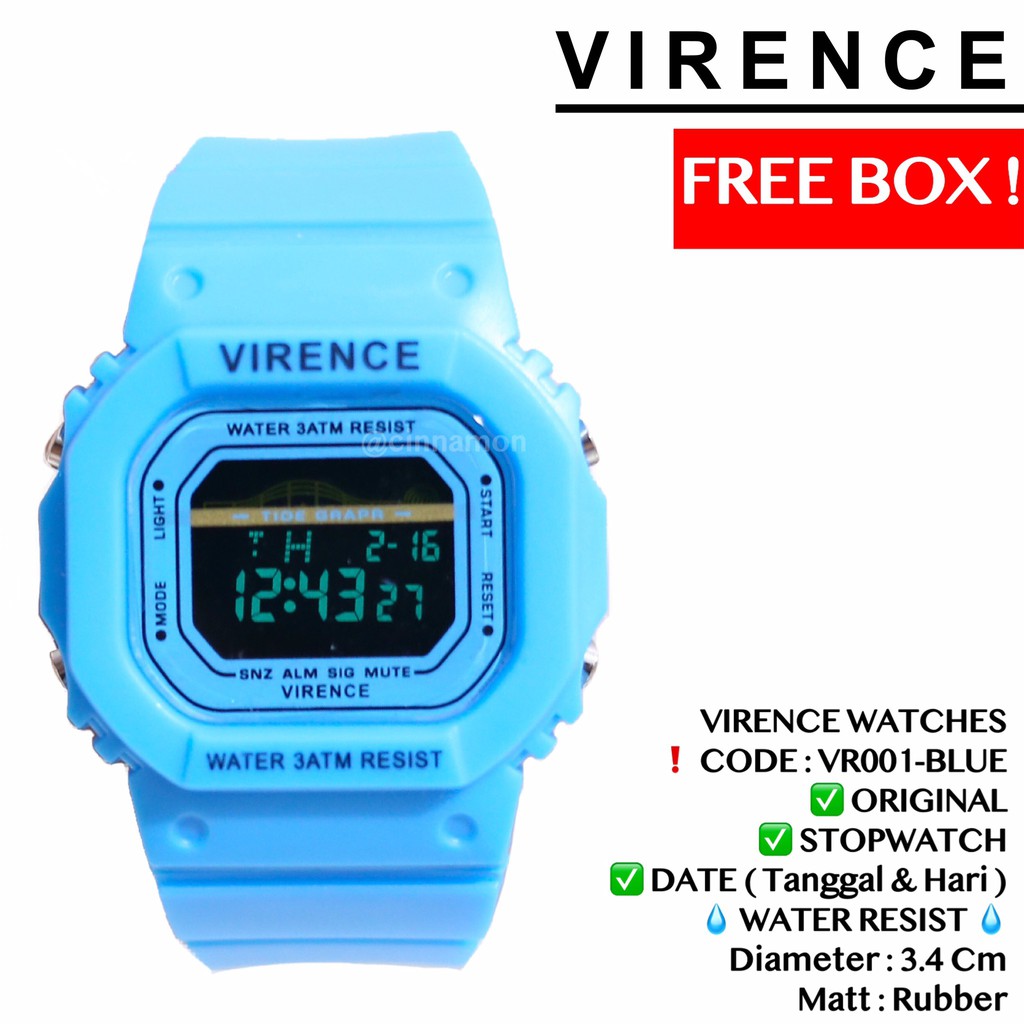 Jam tangan VIRENCE wanita Original anti air 3 meter garansi mesin 1 tahun free box model baby Gshock