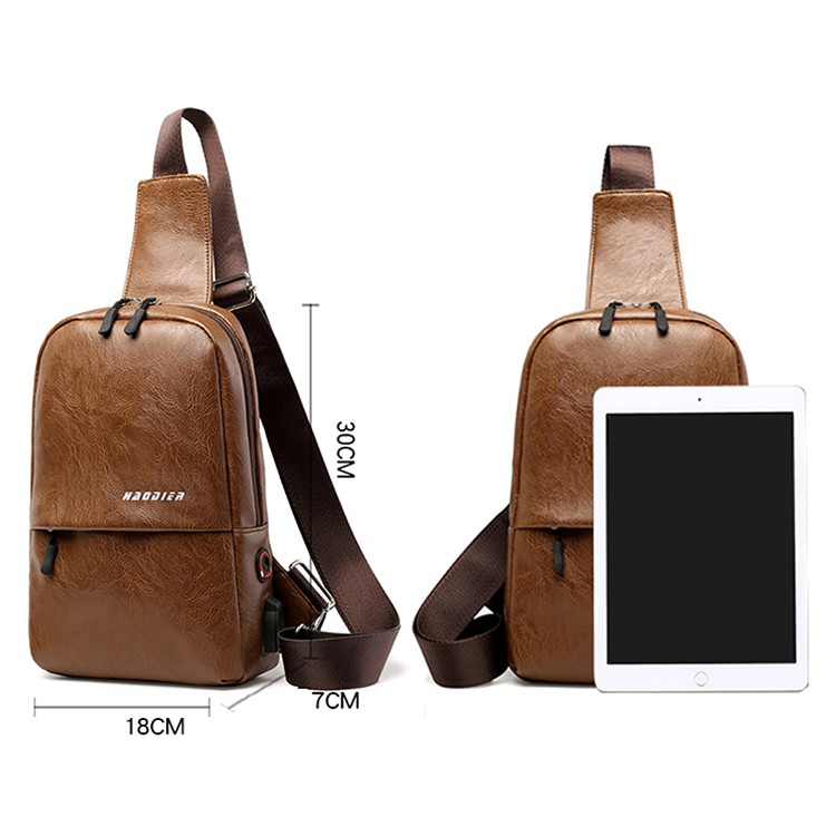 Highland Tas Selempang Kulit USB Charger Tas Slempang Pria Sling Bag IMPORT TS603