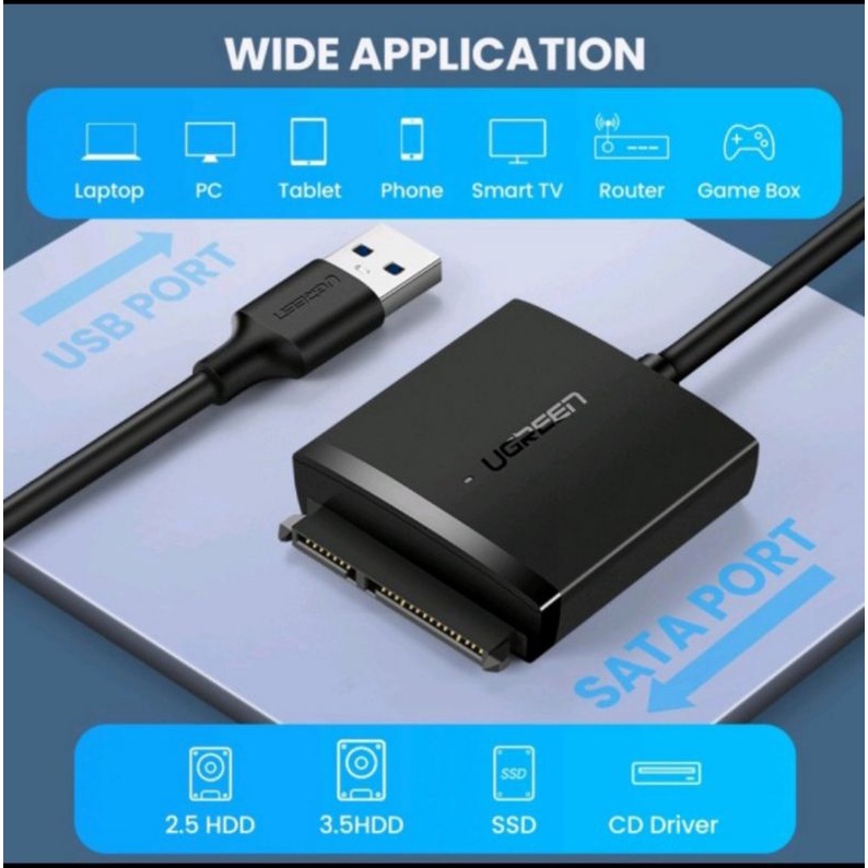 Ugreen Usb 3.0 to SATA III HDD SSD 2.5&quot; / 3.5&quot; Support PC Smart TV Laptop with Adaptor