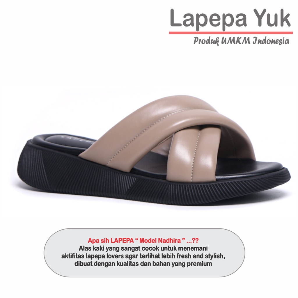 LAPEPA YUK - Sandal Wanita Wedges NADHIRA Sendal Cewek Platform Kondangan Hak Tinggi Model Silang 2 Size 36 37 38 39 40 41 Pergi Jalan Santai Rumah Slop Warna Brown SMOKE Cokelat Soft Selop Premium Original Kekinian Terbaru Shoes ORI Mall Official Store